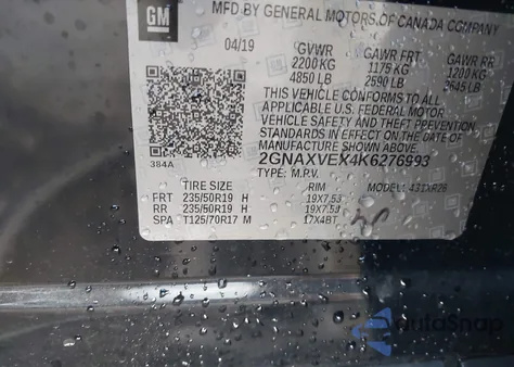 2019 Chevrolet Equinox Lt from USA, damaged, VIN 2GNAXVEX4K6276993